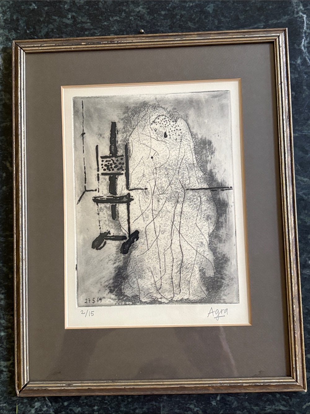 Abstract Monochrome Etching Art Print - Gray and Black